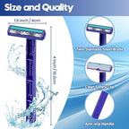 Twin Blade Disposable Razors for Men & Women – Bulk 60 Pack Stainless Steel Shavers with Lubricating Strip, Safety Cap & Non-Slip Handle for Sensitive Skin, Travel, Hotel, Charity – Blue