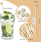 100 Pieces 6Inch Rock Candy Sticks with Ball Wooden Sticks Wood Cake Sticks Drink Stirrer Sticks for Lollipop Coffee Appetizer Skewers (Round)