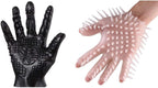 Massage Gloves, 2Pcs Soft Flirting Massage Gloves Men Ribbed Teasing Gloves, Bath Glove Silicone Male Female Massage Tool (Black B+Transparent A)