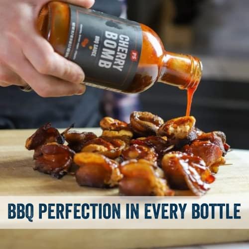 PS Seasoning Cherry Bomb - Door County Cherry BBQ Sauce - All-Purpose Marinade, Glaze, Baste, and Dip - Sweet and Tangy, Great for Pork, Beef, Salmon, Chicken, Ribs, Tenderloin, and more