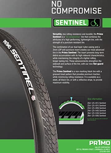 Sentinel, AIR/Pneumatic Wheelchair Set of 2 Tires. Versatile, Low Rolling Resistance and Durable,