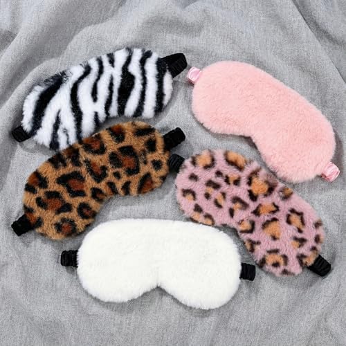 1Pcs Plush Eye Mask Soft Sleeping Eye Cover Furry Blindfold Comfortable Night Mask for Women Men Travel Rest Home Use (Dark Leopard Print)