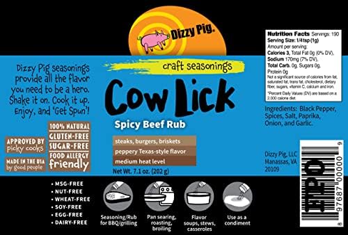 Dizzy Pig Cow Lick Texas-Style Spicy Beef Seasoning Rub (8oz Shaker) - Seasons 30+lbs of Food - Hand Made in the USA - MSG Free, Gluten Free