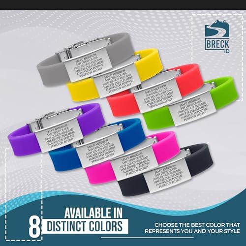 Medical Alert ID Bracelet - Personalized Stainless Steel Tag with Adjustable Silicone Band, Waterproof Emergency Identification Wristband for Women and Men (5 Lines Custom Engraving)