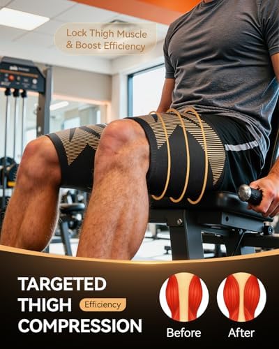 Copper-Infused Thigh Compression Sleeves 1 Pair [Upgrade Medical-Grade & Anti-Slip] Hamstring Compression Sleeves for Workouts, Sports Recovery and Quad & Groin Support, Breathable Upper Leg Sleeve for Women & Men - M