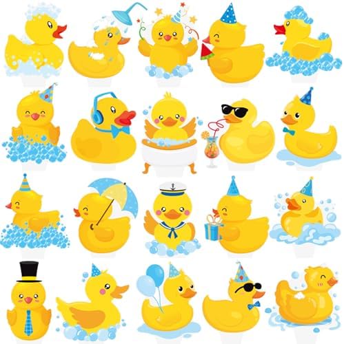 CANDY CHEF 48pcs Yellow Rubber Duck Cupcake Toppers - Duck Birthday Party Decorations - Baby Shower Supplies