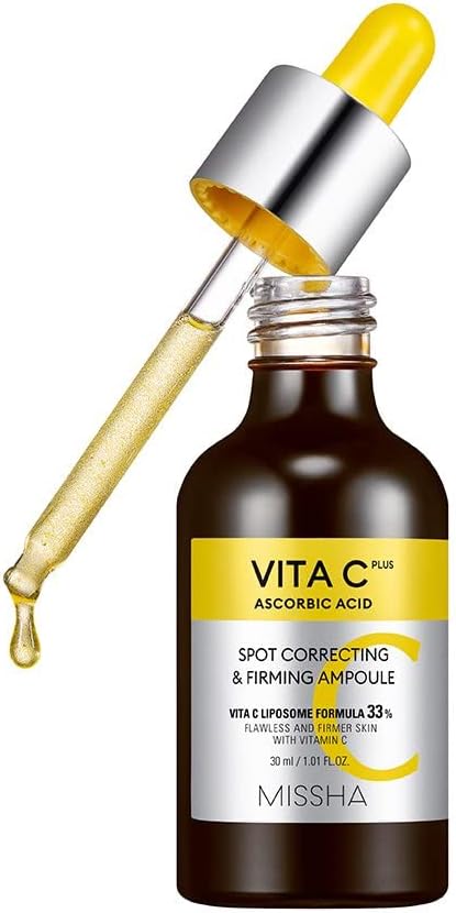 MISSHA Vita C Plus Spot Correcting & Firming Ampoule, Vitamin C Serum, Korean Serum for Face, Korean Skin Care For Aging Dull skin, Dark spots, 1.01 Fl oz/30ml