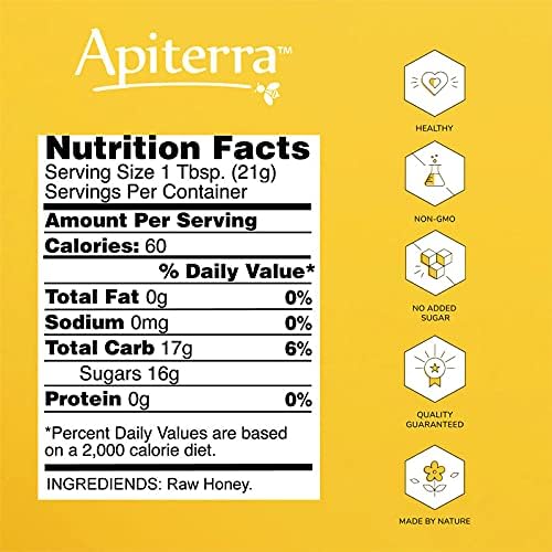 Apiterra - Raw Honey Bulk 8 lbs Bucket Unfiltered Unpasteurized 100% Pure and Natural Wildflower Raw Honey
