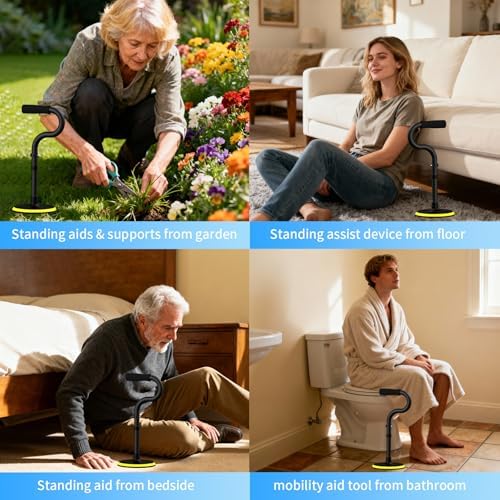 Standing Assist Devices Mobility Aids to Help Get up from Floor Standing Aids & Supports for Seniors,Standing Mobility Aid Tool for Elderly Rising Indoors Garden Housework Bedroom Bathroom Matte Black