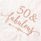 Crisky 3-Ply 50 and Fabulous Cocktail Napkins Rose Gold for Women 50th Birthday Decorations, 50th Birthday Bevergae Dessert Table Supplies, 50Pcs