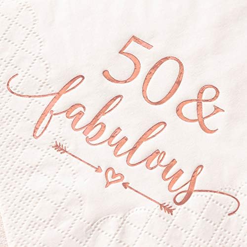 Crisky 3-Ply 50 and Fabulous Cocktail Napkins Rose Gold for Women 50th Birthday Decorations, 50th Birthday Bevergae Dessert Table Supplies, 50Pcs