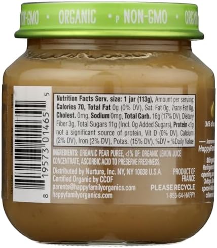 HAPPY BABY Organic Stage 1 Pears, 4 OZ