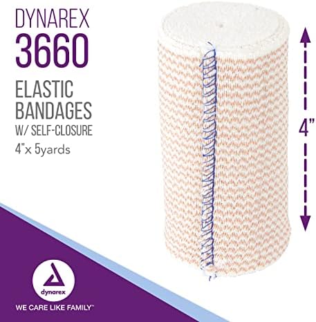 Dynarex Elastic Bandages with Self-Closure, 4" x 5 yds, Provides Compression for Injuries, Made from Polyester, Cotton, and Spandex, Non-Sterile and Latex-Free, 10 Rolls of Dynarex Elastic Bandages