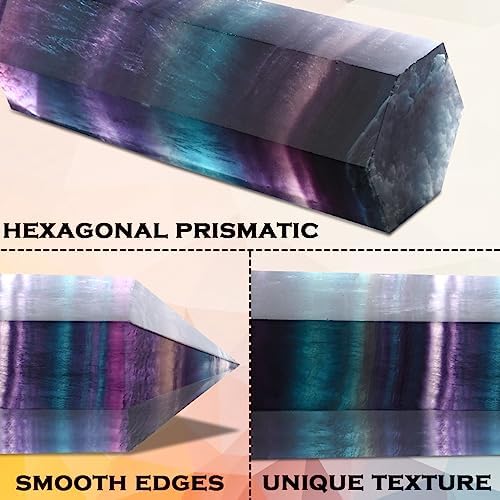 CASMON Large Healing Crystal Wands 3.9"-4.3"(10-11cm), Natural Colorful Fluorite Obelisk Crystal Tower Stone, 6 Faceted Single Healing Crystal Point for Reiki Chakra Meditation Therapy (1PC)