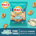 Mac's Salt & Vinegar Fried Pork Skins - Salt & Vinegar Flavored Chicharrones Pork Rinds - Low Carb, Gluten-Free, Keto-Friendly Snack- 3oz (12-Pack)