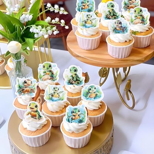 40Pcs Edible Sea Turtles Cupcake Toppers Cute Turtle Baby Cupcake Picks for Sea Animal Baby Shower Boys Girls Birthday Cake Decorations Underwater World Party Cupcake Decorations