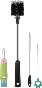 [4 Pack] Bottle Brush, 15 Inches Stainless Steel Long Handle Baby Bottle Scrub Cleaning Brushes with Straw & Lid Brushes for Sports Water Bottle, Cups, Coffee Mugs, Glasswares
