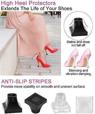 Heel Protectors for High Heel Shoes, 12 Pairs Heel Covers Heel stoppers for Grass, Noise Reducing Non-Slip Stiletto Heel Caps(4 Sizes, White, Black)
