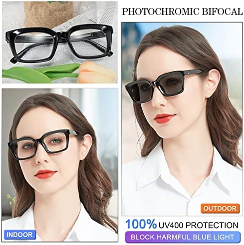 MARE AZZURO Photochromic Bifocal Reading Glasses Women Blue Light Blocking Oversized Sun Readers 1.0 1.5 2.0 2.5 3.0 3.5 4.0