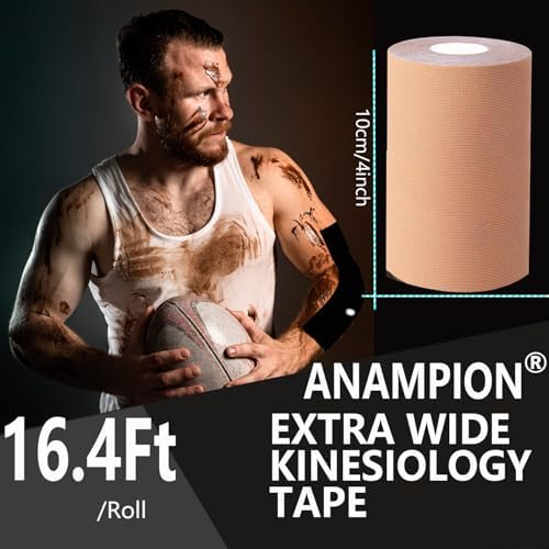 2 Rolls Extra Wide Kinesiology Tape 4in×16.4ft Original Cotton Waterproof Athletic Tape Free Cut Tape for Ankle Wrists Knees Elastic Swimming Sports Activities Tapes (Flesh)