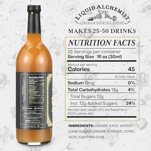 Liquid Alchemist Ginger Syrup for Cocktails - Real Ingredients Make our Liquid Ginger Puree for Cocktails the Perfect Moscow Mule Syrup - Our Non-GMO Vegan Drink Mixer Lasts Up to 2 Years (25.4 oz)