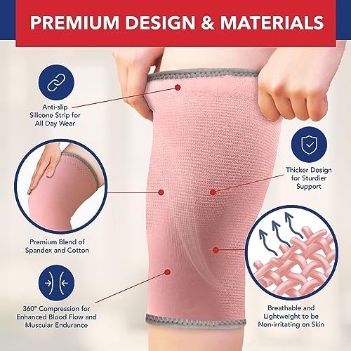 Doctor Developed Knee Brace/Knee Support/Knee Compression Sleeve & Handbook - Relief For Arthritis, Tendonitis, Injury (Pink, L)