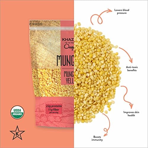 Khazana ORGANIC Mung Dal 7lb - Yellow Petite Split Beans | Non-GMO, Gluten Free & Kosher | Authentic Lentils From India
