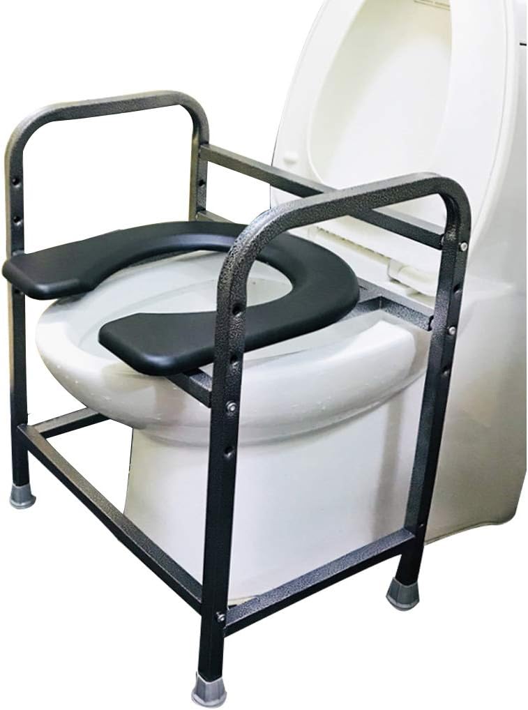 Extra Wide Commode Toilet Chair Lightweight Pregnant Bath Stool & Shower Chair Portable Toilet with Safety Steel Frame Height Adjustable for Elderly