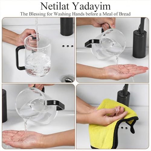 2 Pcs Judaica Hand Washing Cup with Dual Handles,5" Acrylic Clear Netilat Yadayim Cup lota for Bathroom(black Handle)