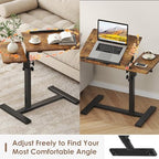 Height Adjustable C-Shaped Table with Removable Wheels, Mobile Sofa Snack Table with Tiltable Top, Adjustable Laptop Stand for Couch, Bedside Desk with Pen Slot, Rustic Brown