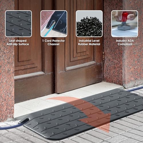 1" - 4" Rise Height Heavy-Duty Rubber Threshold Ramps, Cuttable Entrance Doorway Ramp, Non-Slip Curb Ramps, Loading Ramps for Wheelchair Scooter Car Outdoor Indoor (1.5" Rise - 2Pack)