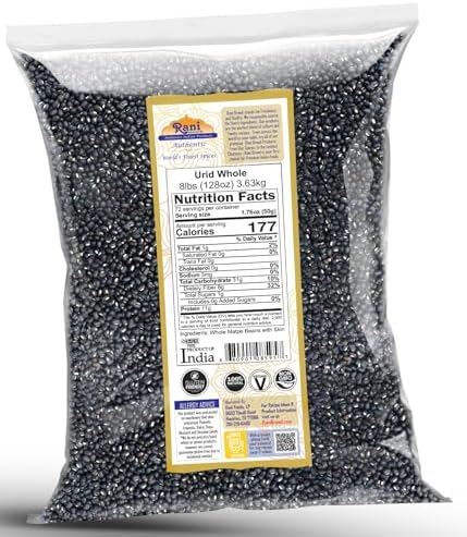 Rani Urid/Urad Whole Black (Matpe Beans with Skin) Indian Lentils 128oz (8lbs) 3.63kg Bulk ~ All Natural | Gluten Friendly | Non-GMO | Kosher | Vegan | Indian Origin