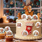 36PCS Edible Gingerbread Cupcake Toppers Wafer Paper Bread Man Christmas Tree Cupcake Toppers for Merry Christmas Theme Party Baby Shower Birthday Decor Supplies