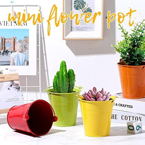 16 Pack Small Metal Buckets with Handle Colored Galvanized Decorative Mini Sand Buckets Craft Galvanized Party Decorations for Kids Crafts Table Centerpieces Party Ornaments(16 Colors)