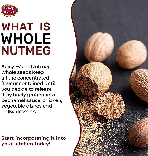 Spicy World Whole Nutmeg 12 Ounce Bag - 60+ Pieces! - Pure, Non-GMO, All Natural, Vegan