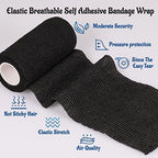 24 Pack Self Adherent Cohesive Bandage Wrap, 4” x 5 Yards Elastic Grip Tape Black Vet Wrap for Dogs, Athletic Bandages Wrap for First Aid Medical, Sports, Ankle, Wrist Sprains