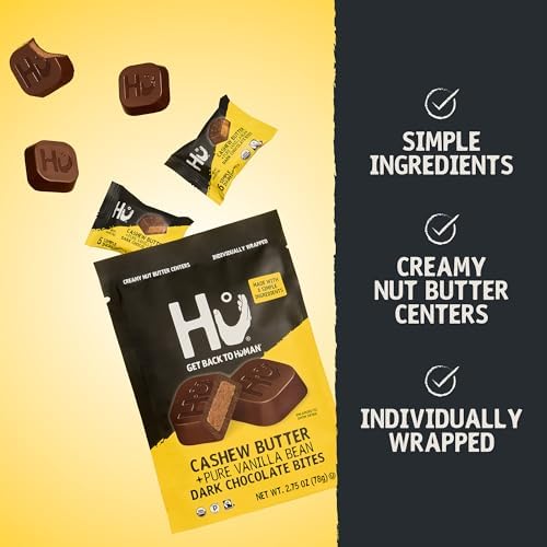 Hu Cashew Butter + Pure Vanilla Bean Dark Chocolate Bites 6 Pack | Natural Organic Vegan, Gluten Free, Paleo, Non GMO, Fair Trade Dark Chocolate