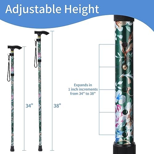 Walking Cane, Folding Cane for Man & Women, Portable Lightweight | 5-Level Adjustable Height, Collapsible Cane for Seniors Balancing Mobility Aid