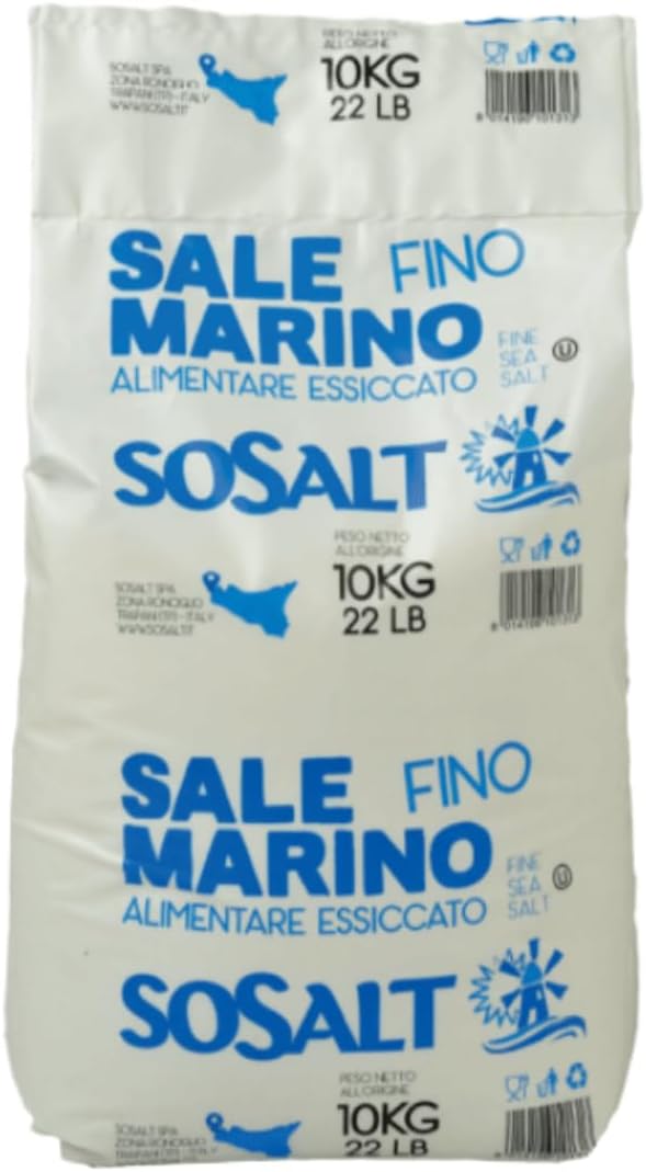 SOSALT DAL MARE DI TRAPANI Fine Sea Salt from Sicily, Foodservice Bulk Bag, (10kg) 22 lb, All Natural, Mediterranean Sea Salt Bulk, Kosher