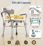Bluelog Shower Chair with Arms and Back, 550lbs Heavy Duty, Height Adjustable, Bathtub Shower Seat Bench Stool for Inside Shower for Elderly & Disabled, Rectangular