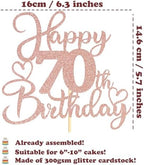 Sotpot 1 Pack 70th Birthday Cake Topper Double-sided Rose Gold Glitter Cake Pick Cake Decoration for Happy 70th Birthday Anniversary Party Decorations