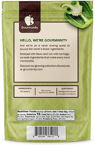 Gourmanity Dried Green Bell Peppers, Flavorful Diced Peppers Fresh and Appetizing, Perfect for Ramen Bae Ramen Toppings Soups Stir-Frys and Stews, All Natural, Packed in a Resealable Bag 4 oz