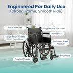 Wheelchair for Adults, Lightweight Foldable Manual Wheelchair, Self-Propelled Wheelchair with 24 Inch Rear Wheels, Swing-Away Footrests, 19 Inch Seat, Steel Frame, 250 lb Capacity, Black