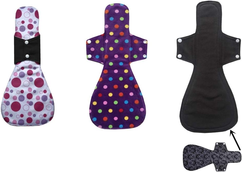 MUMBABY 3 pcs 16inch (41cm) Ultra-deep Sleep Overnight Charcoal Bamboo Mama Cloth/Menstrual Pads/Reusable Sanitary Pads (Mix01)