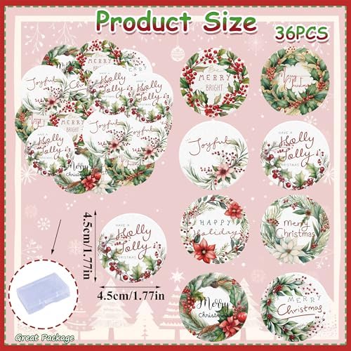 36PCS Edible Merry Christmas Cupcake Toppers Wafer Paper Holly Jolly Cupcake Toppers Holly Leaves Berry Cake Picks for Christmas Theme Party Baby Shower Birthday Supplies