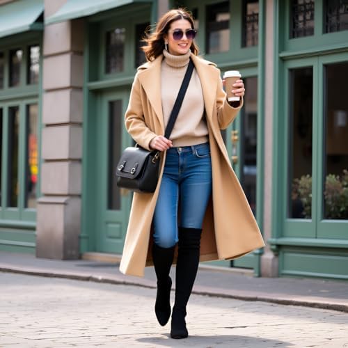 Mtzyoa Thigh High Block Heel Boot Women Pointed Toe Stretch Over The Knee Boots