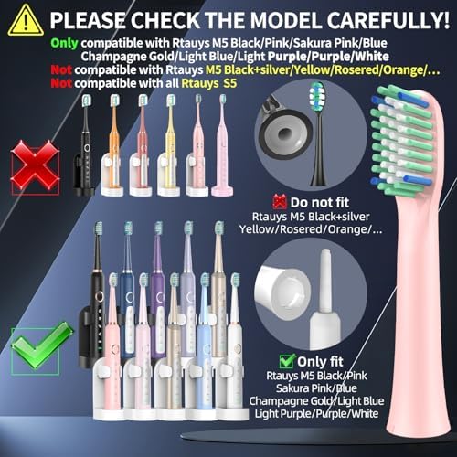 10 Pack Toothbrush Replacement Heads Compatible with Rtauys M5 Sonic Electric Toothbrush (Pink, 10 Count(Pack of 1))