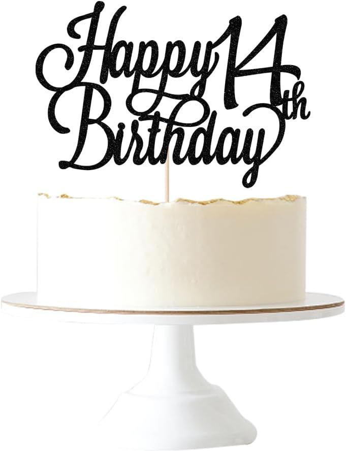 Happy 14th Birthday Cake Topper, Black Glitter 14 & Fabulous/Hello 14th Birthday Anniversary Party Cake Decorations Supplies