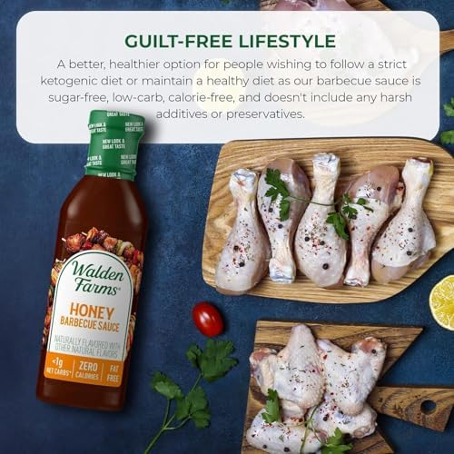 Walden Farms Honey Barbecue Sauce – Zero Calorie, Low Carb, Keto-Friendly, Vegan, Sugar-Free – 12 oz Bottle