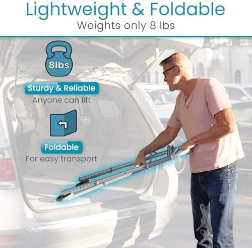 Vive Folding Walker for Seniors - Sturdy Steel Foldable Frame for Adults - Standard Walker with 5” Front Wheels and 2 Rear Ski Glides - Supports up to 300lbs, Adjustable Height